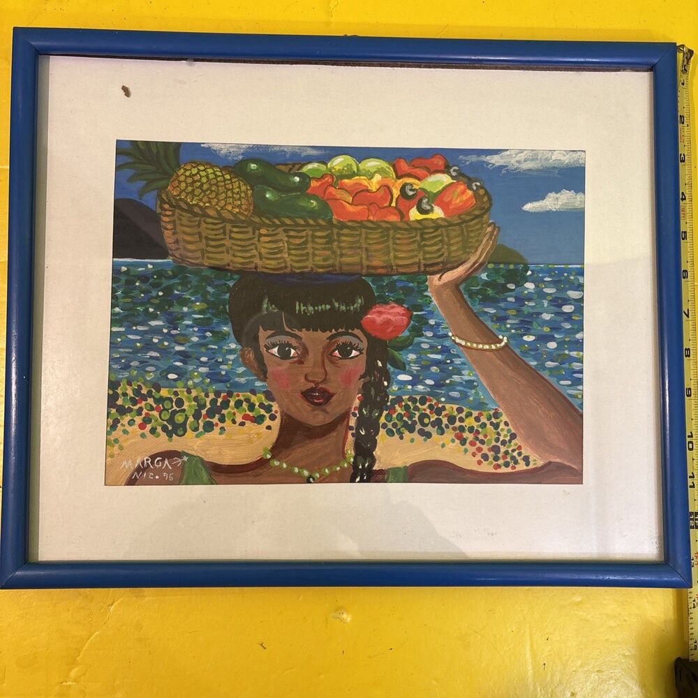 Nicaraguan Primitive/Naive Folk Art Signed Marga Oil Canvas Painting Vintage ʼ96